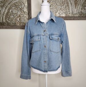 Stoosh Vintage Denim Women's Cropped Button Up Denim Shirt Medium Classic Casual